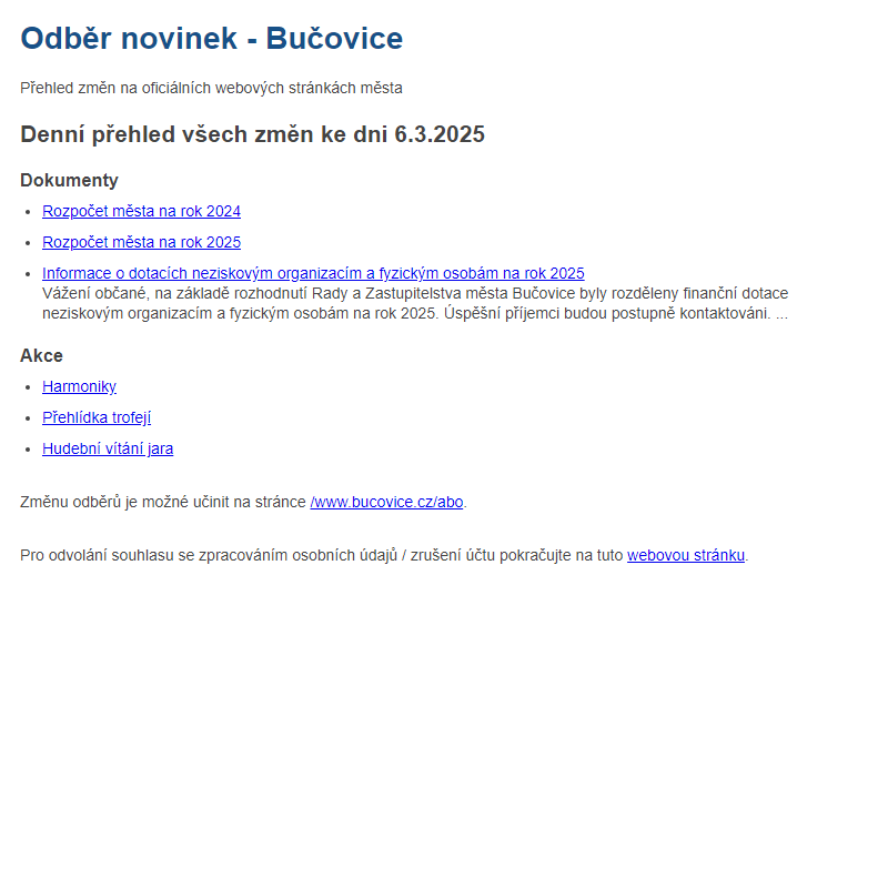 Odběr novinek ze dne 6.3.2025