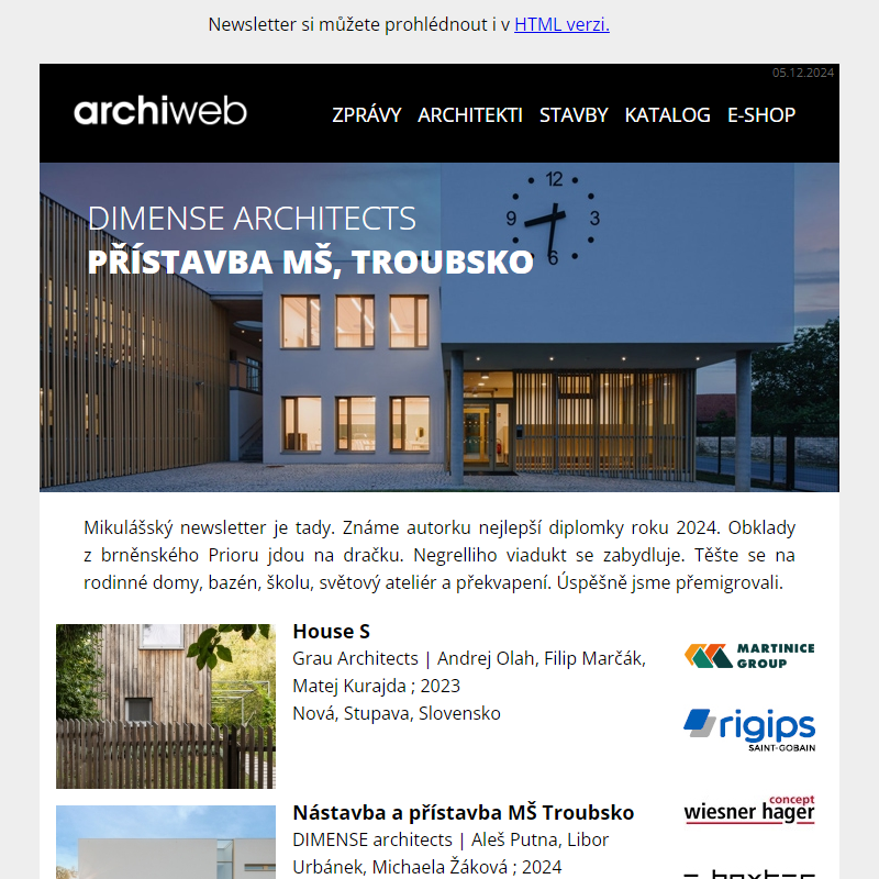 archiweb.cz - newsletter 05/12/2024