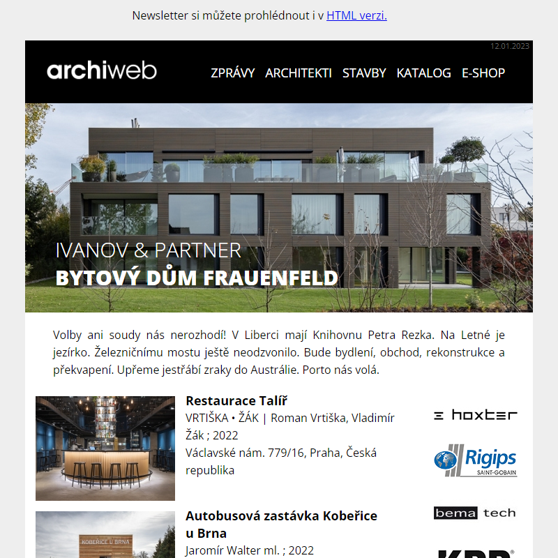 archiweb.cz - newsletter 12/01/2023