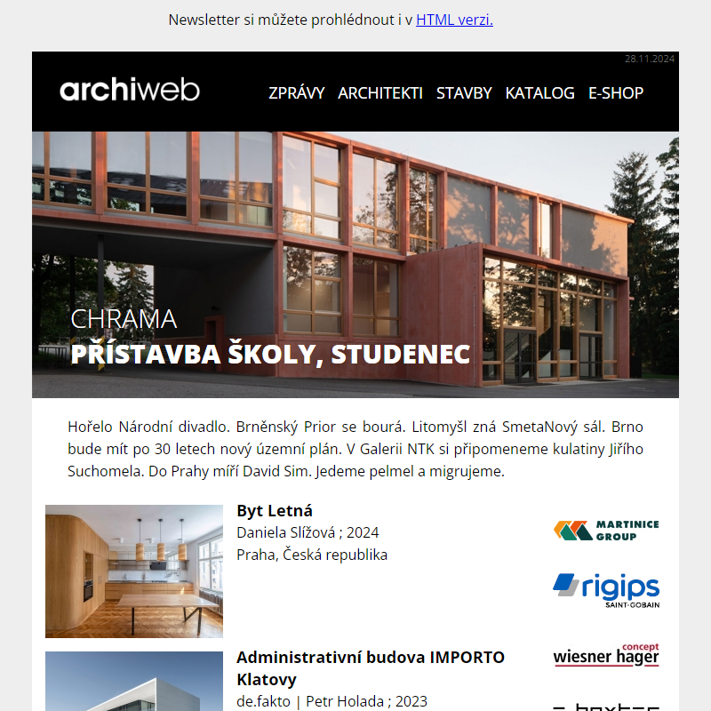 archiweb.cz - newsletter 28/11/2024