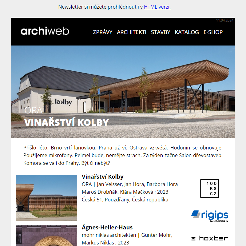 archiweb.cz - newsletter 11/04/2024