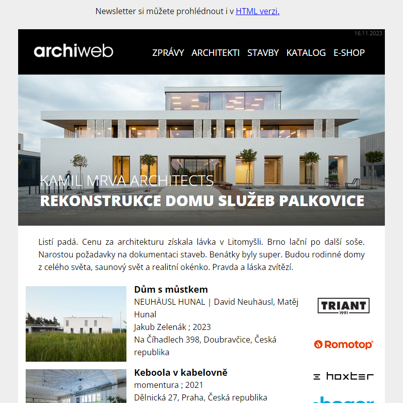 archiweb.cz - newsletter 16/11/2023