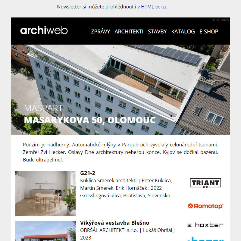 archiweb.cz - newsletter 05/10/2023