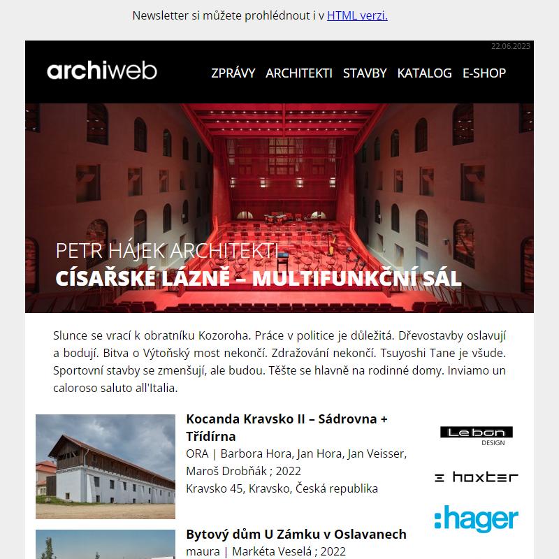 archiweb.cz - newsletter 22/06/2023