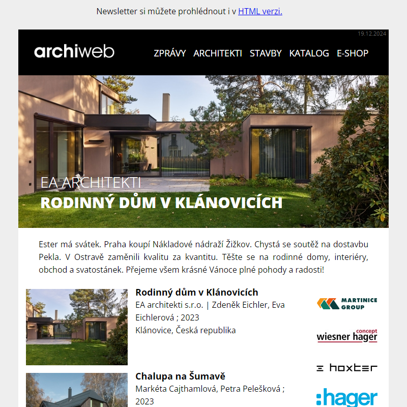 archiweb.cz - newsletter 19/12/2024