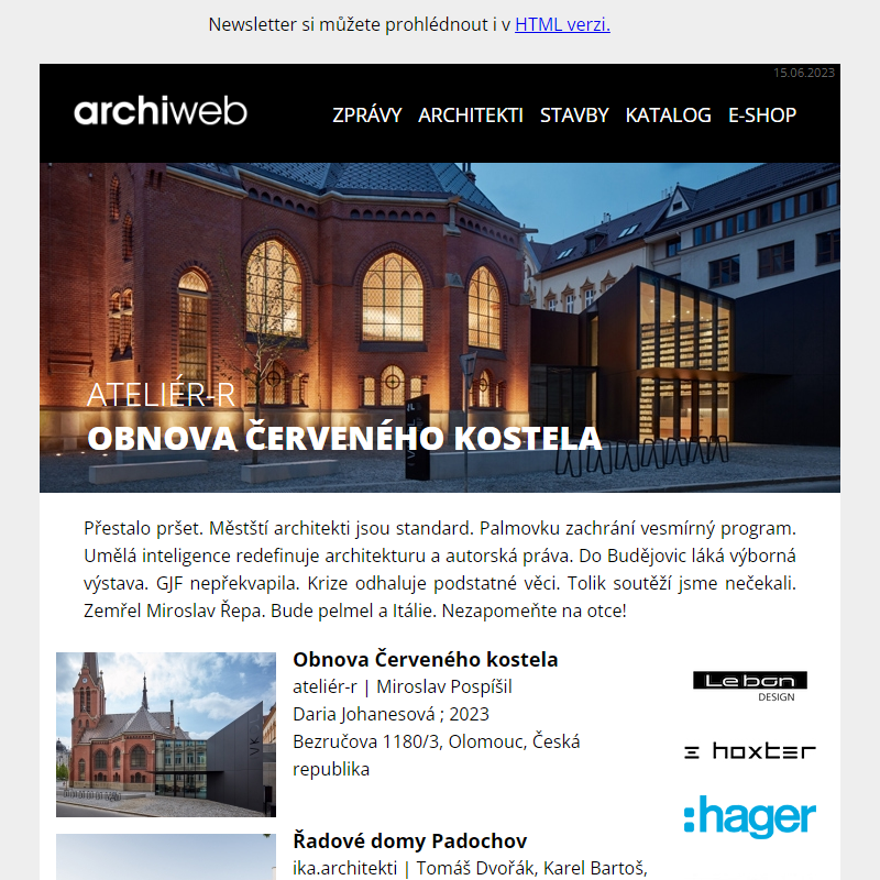 archiweb.cz - newsletter 15/06/2023