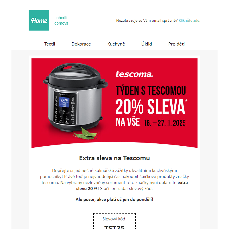 Poslední šance získat slevu 20 % na produkty Tescoma! Už jen do pondělí!