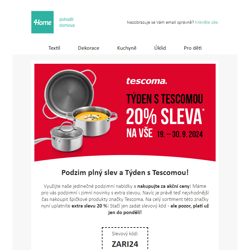 Nezmeškejte podzimní slevy až 83 % a extra slevu 20 % na produkty Tescoma!