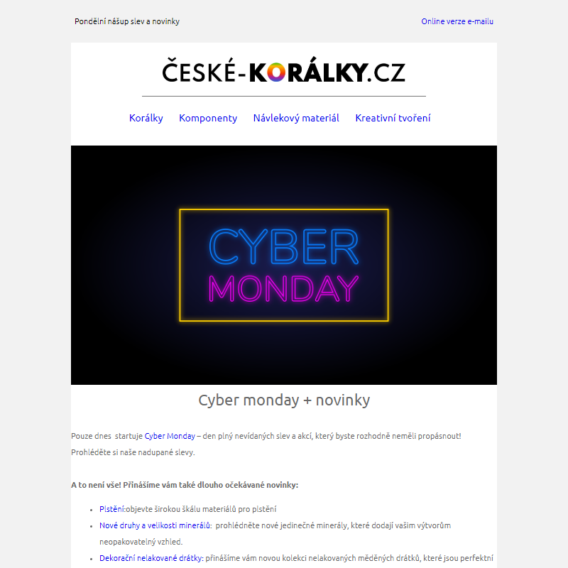 Cyber monday slevy + novinky