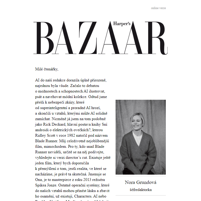 Móda a AI: Zářijové číslo Harper's Bazaar právě v prodeji