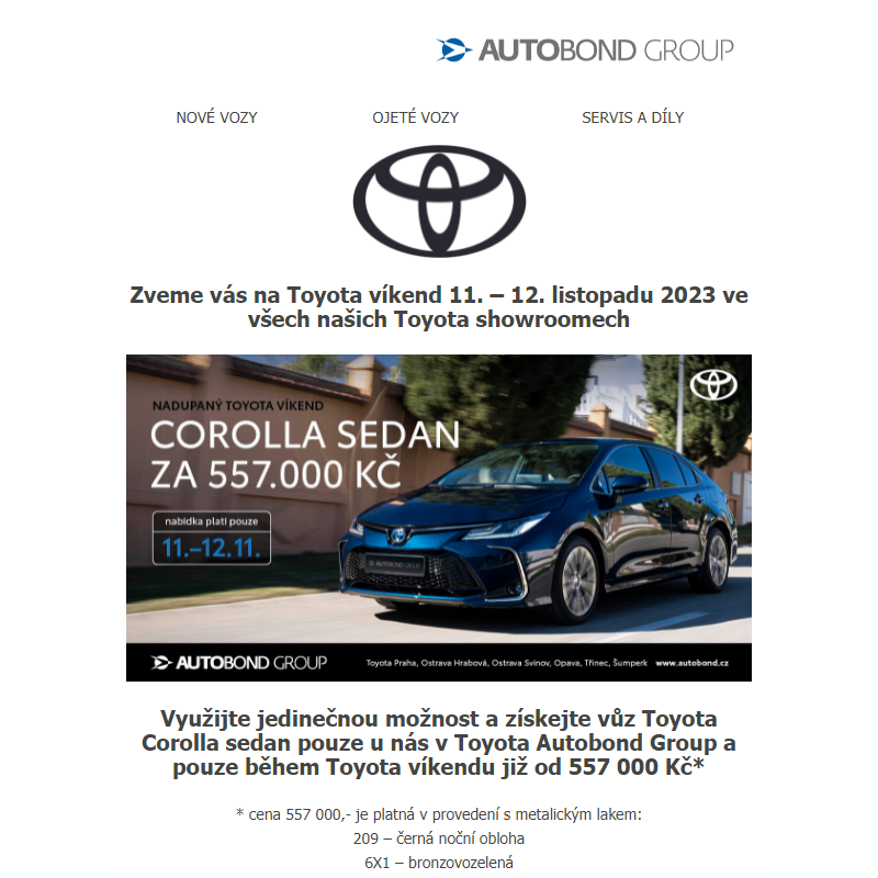 Nadupaný Toyota víkend v Autobond Group – to je Toyota Corolla SD za 557 000 Kč
