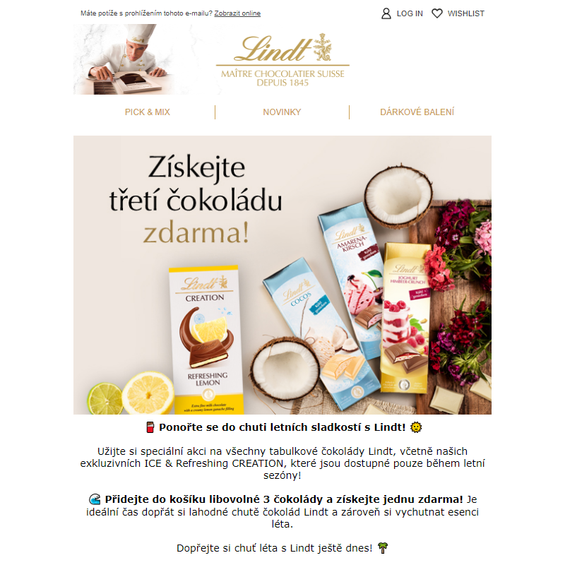 _ Letní čokoládový festival! Získejte čokoládu zdarma a letní pralinky se slevou -20%