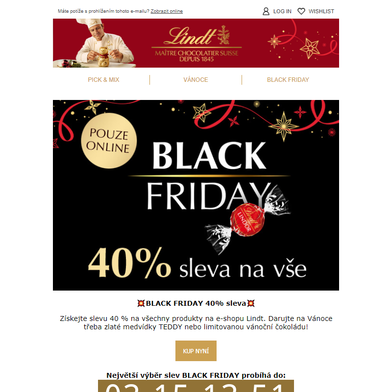 BLACK FRIDAY 40% sleva na všechny produkty na e-shopu Lindt!! _ _