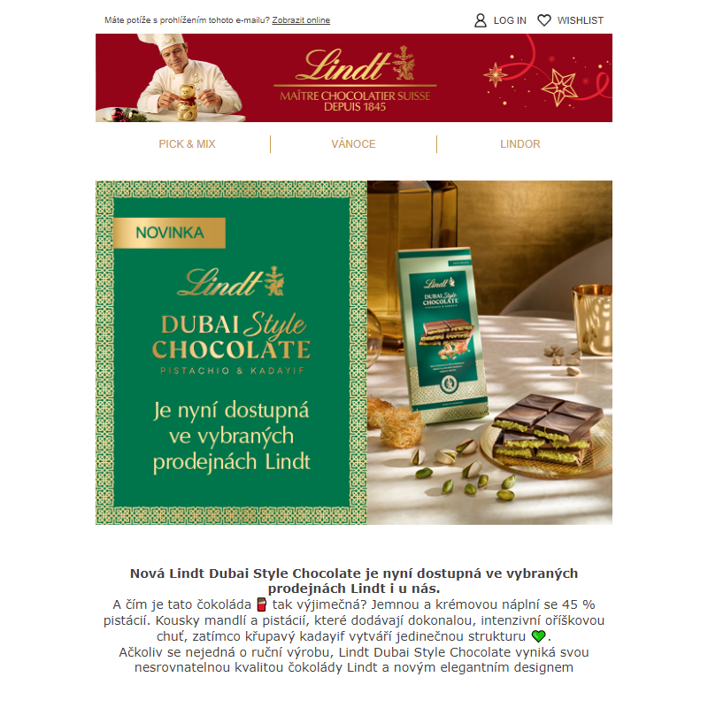 Nová Lindt Dubai Style Chocolate dostupná v prodejnách Lindt __