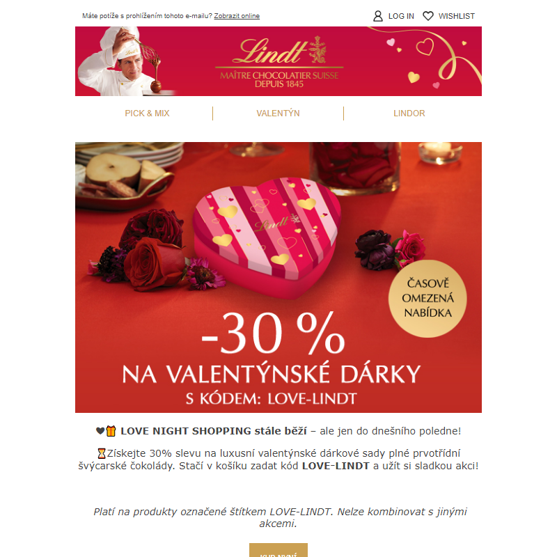 Sleva -30 % LOVE NIGHT SHOPPING _ na valentýnské dárkové sady s kódem LOVE-LINDT