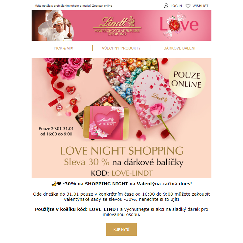 __ sleva 30 % v rámci LOVE NIGHT SHOPPING na valentýnské dárkové sady s kódem LOVE-LINDT