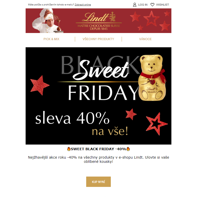 _ SWEET BLACK FRIDAY Sleva 40% na všechny produkty v e-shopu Lindt!!