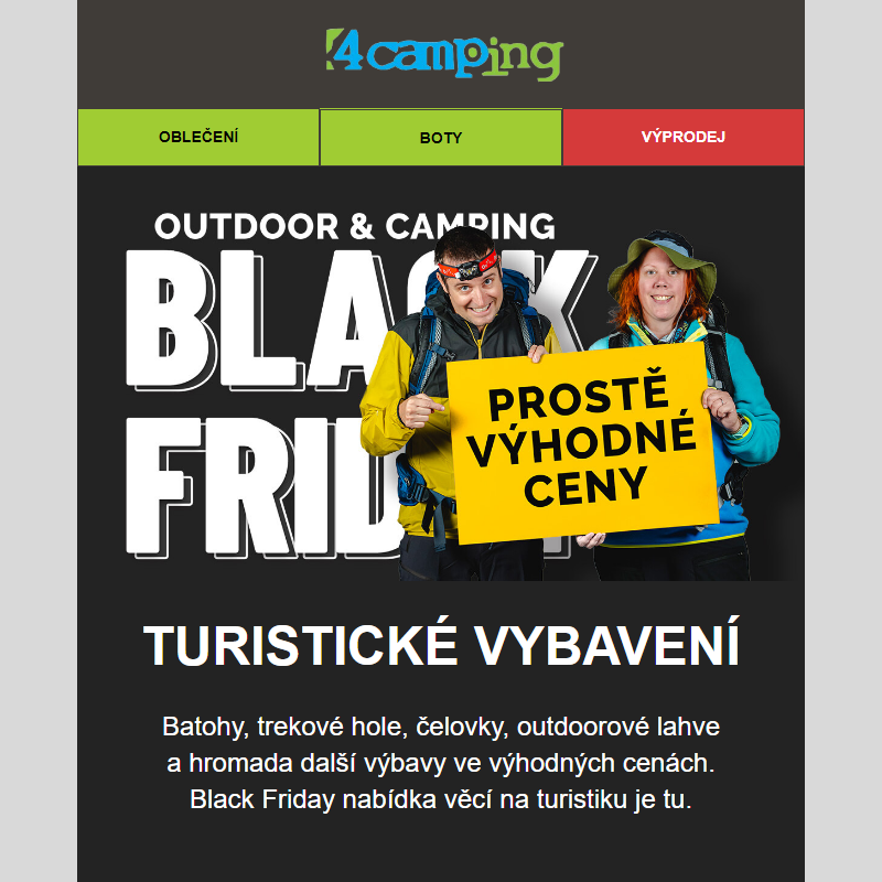 _ Turistické vybavení v Black Friday