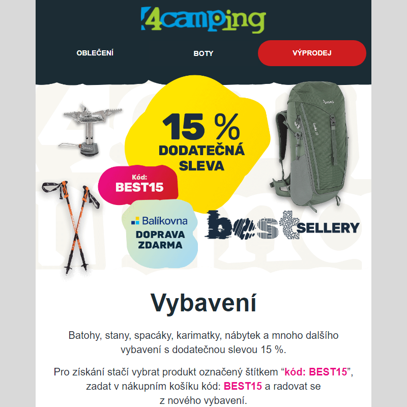 _ Best of outdoorové vybavení s kódem: BEST15 pro dodatečnou slevu