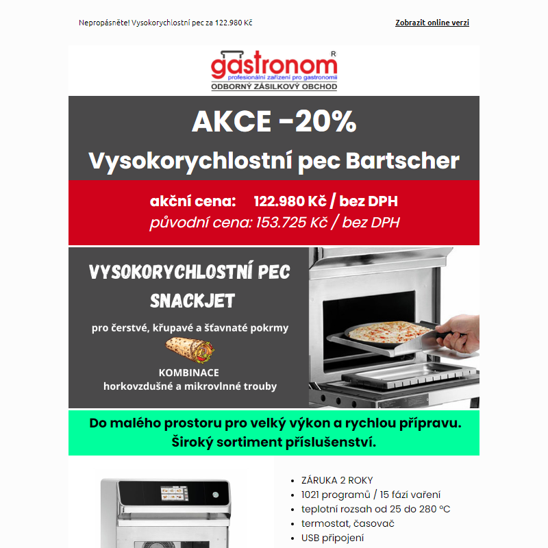 Sleva 20 % na vysokorychlostní pec Bartscher