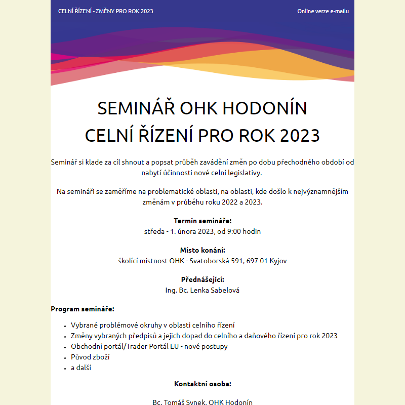 Seminář OHK Hodonín: celní řízení - změny pro rok 2023