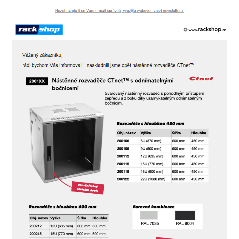 _ Novinky z Rackshop - Rozvaděče CTnet™ opět skladem