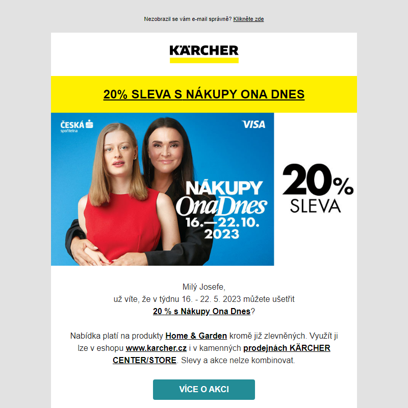 Nákupy Ona Dnes: 20% sleva na produkty Kärcher