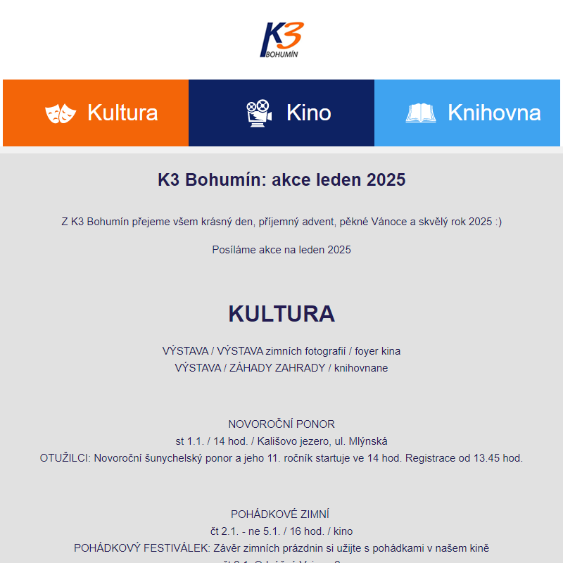 K3 Bohumín: akce leden 2025