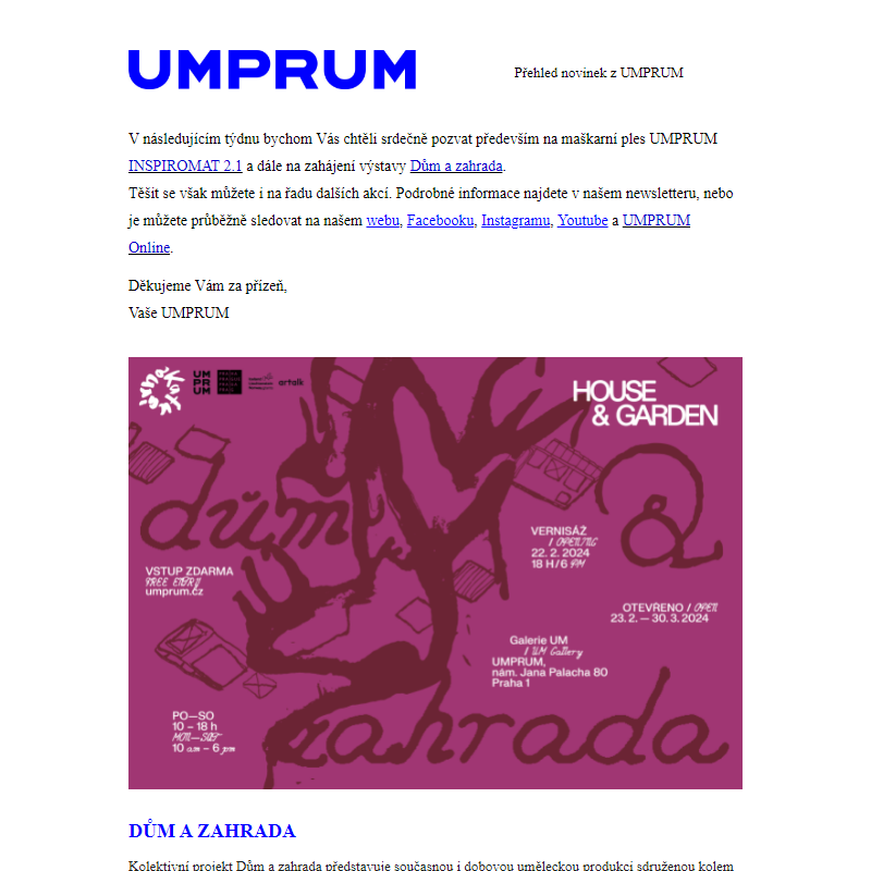 Přehled akcí UMPRUM (19. 2–25. 2. 2024)