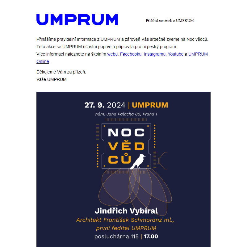 Přehled akcí UMPRUM (23. 9.–29. 9. 2024)