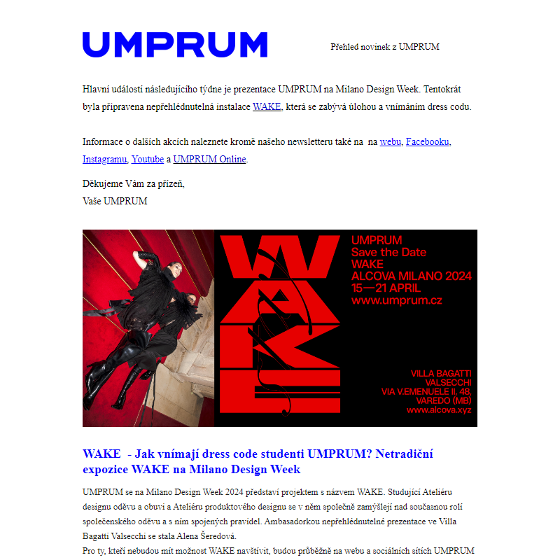 Přehled akcí UMPRUM (15. 4.–21. 4. 2024)