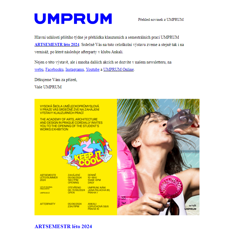 Přehled akcí UMPRUM (3. 6.–9. 6. 2024)