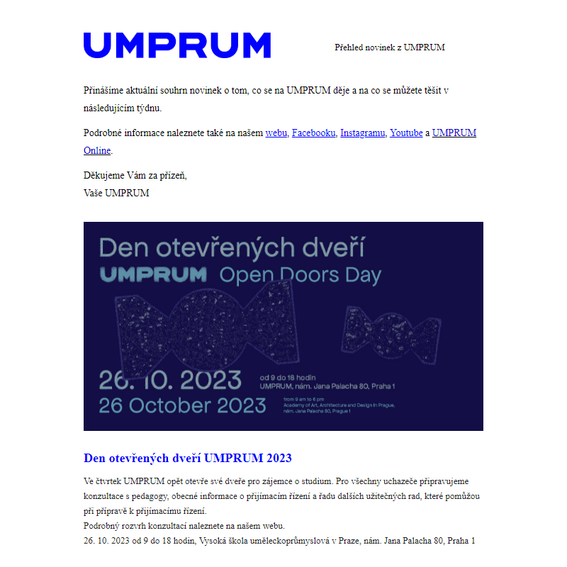 Přehled akcí UMPRUM (23. 10.-29. 10. 2023)