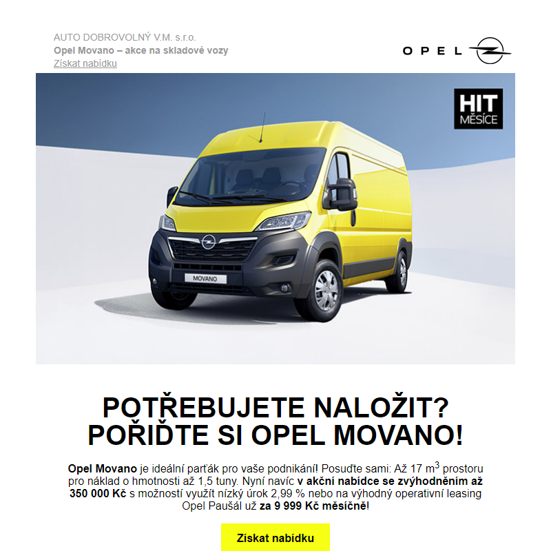 Opel Movano - akce na skladové vozy