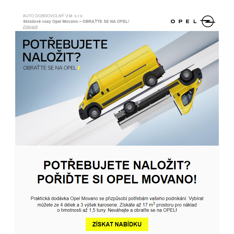 Skladové vozy Opel Movano - OBRAŤTE SE NA OPEL!