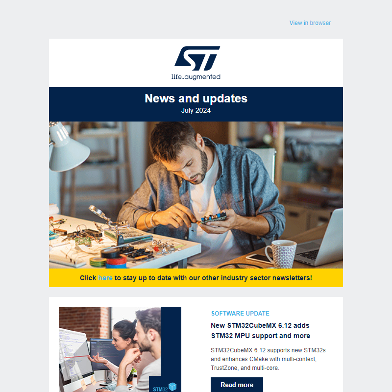 New STM32CubeMX, ultra-compact motor control reference design, STM32H7S discovery kit, and more.