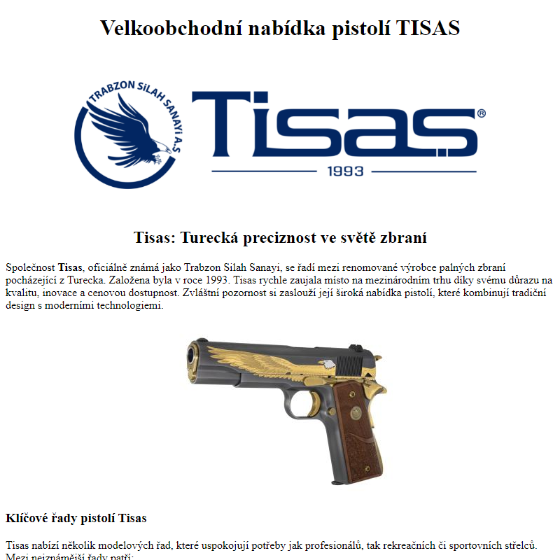 Velkoobchodní nabídka pistolí TISAS