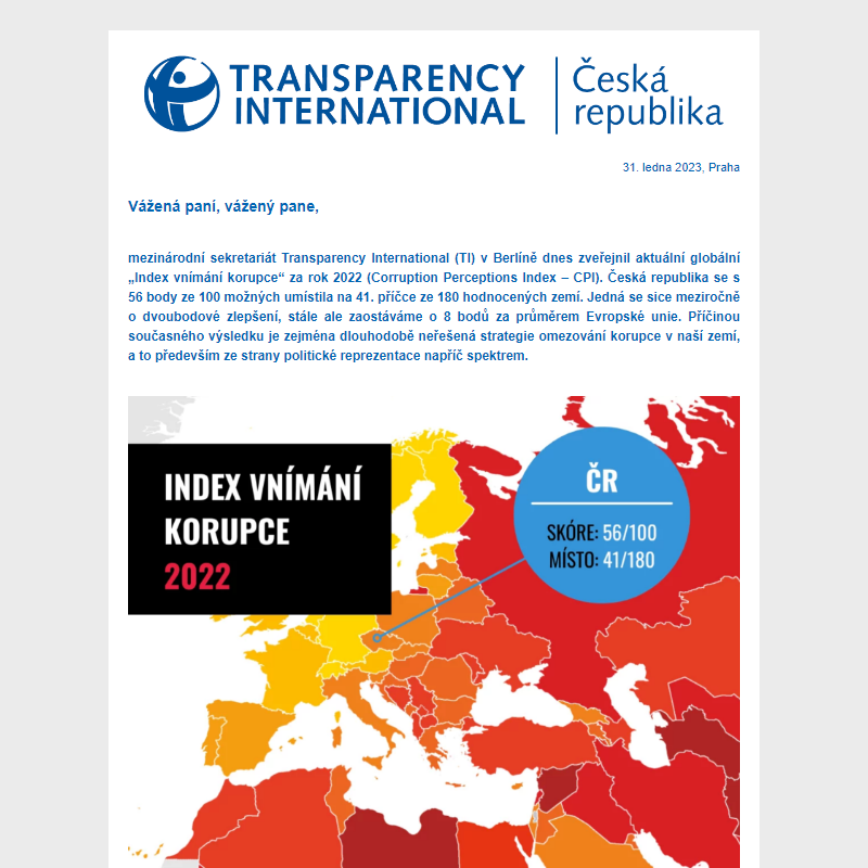 Přinášíme výsledky Česka v Indexu vnímání korupce za rok 2022