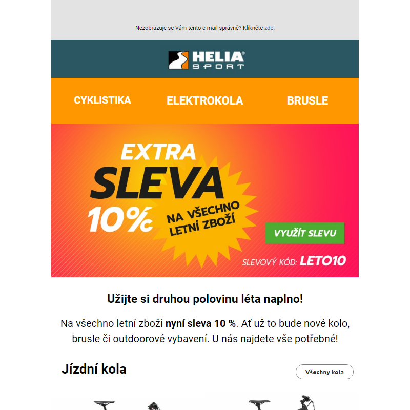 Sleva -10 % na všechno letní zboží - kola, brusle, oblečení __