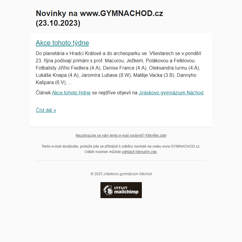 Novinky na www.GYMNACHOD.cz (23.10.2023)