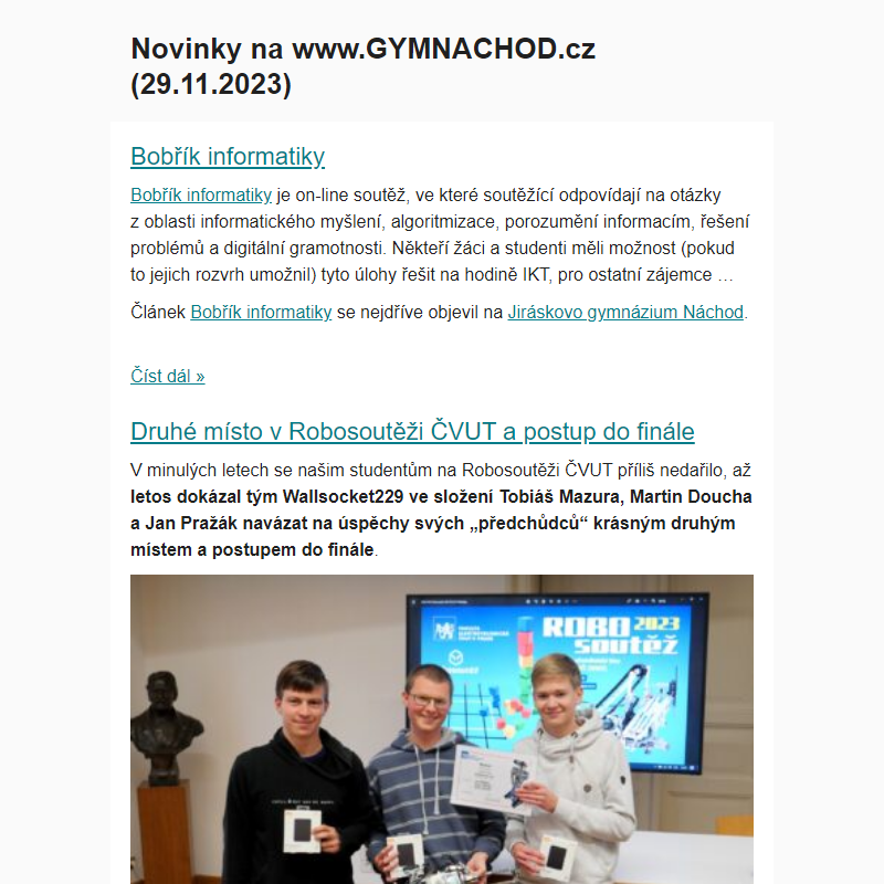 Novinky na www.GYMNACHOD.cz (29.11.2023)