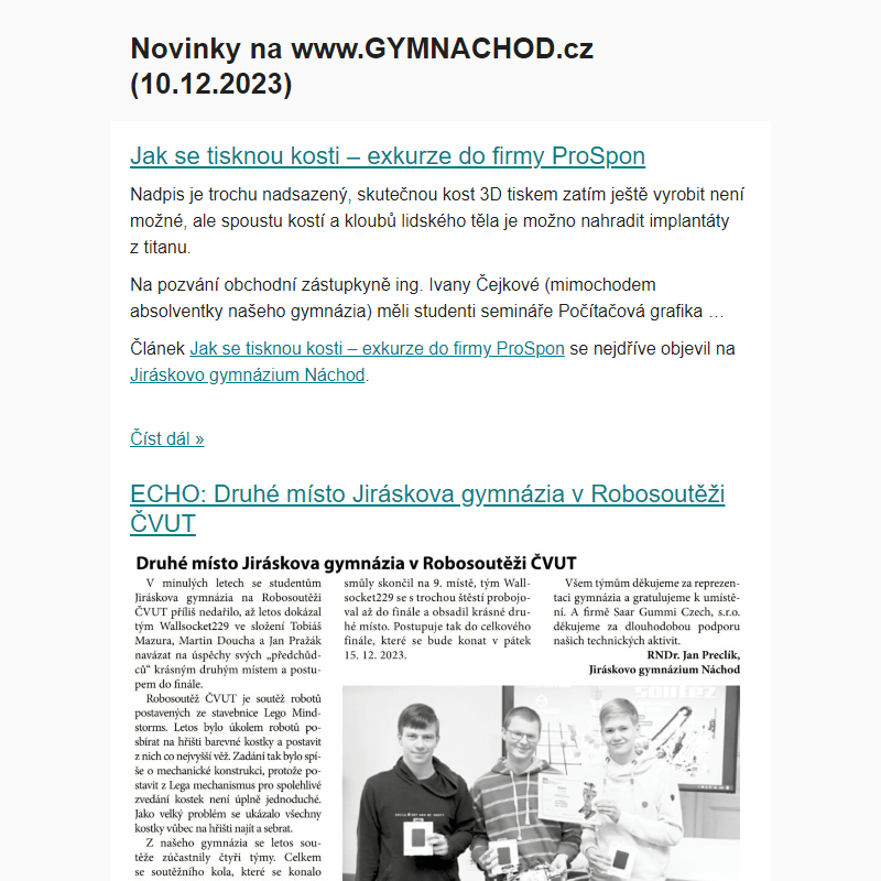 Novinky na www.GYMNACHOD.cz (10.12.2023)