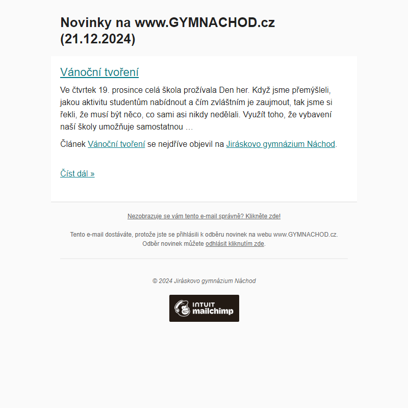 Novinky na www.GYMNACHOD.cz (21.12.2024)