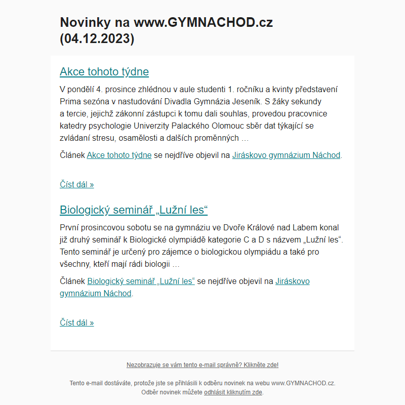 Novinky na www.GYMNACHOD.cz (04.12.2023)