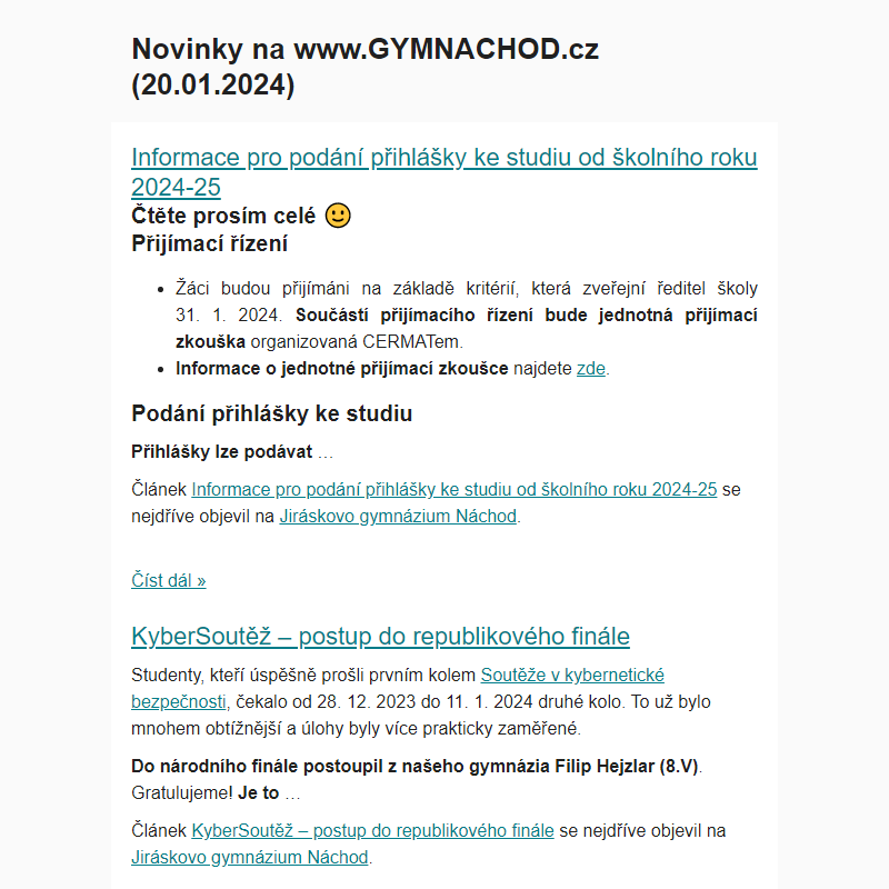 Novinky na www.GYMNACHOD.cz (20.01.2024)