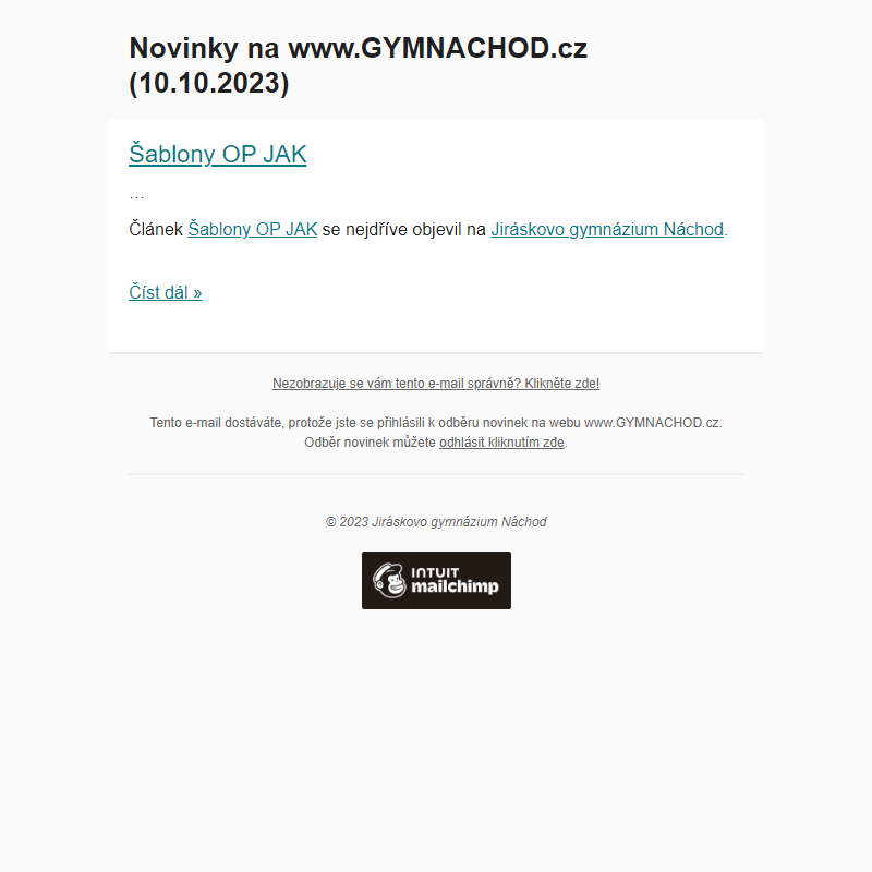 Novinky na www.GYMNACHOD.cz (10.10.2023)
