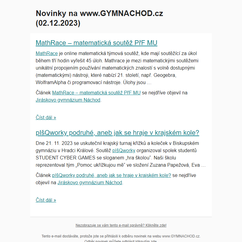 Novinky na www.GYMNACHOD.cz (02.12.2023)