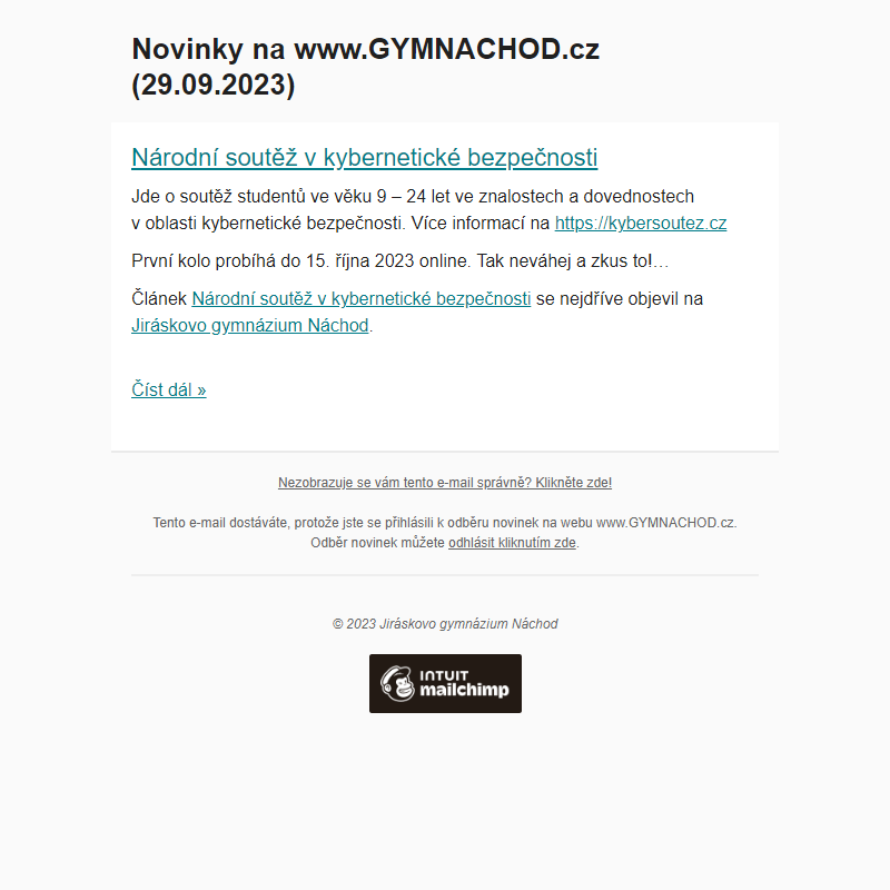 Novinky na www.GYMNACHOD.cz (29.09.2023)