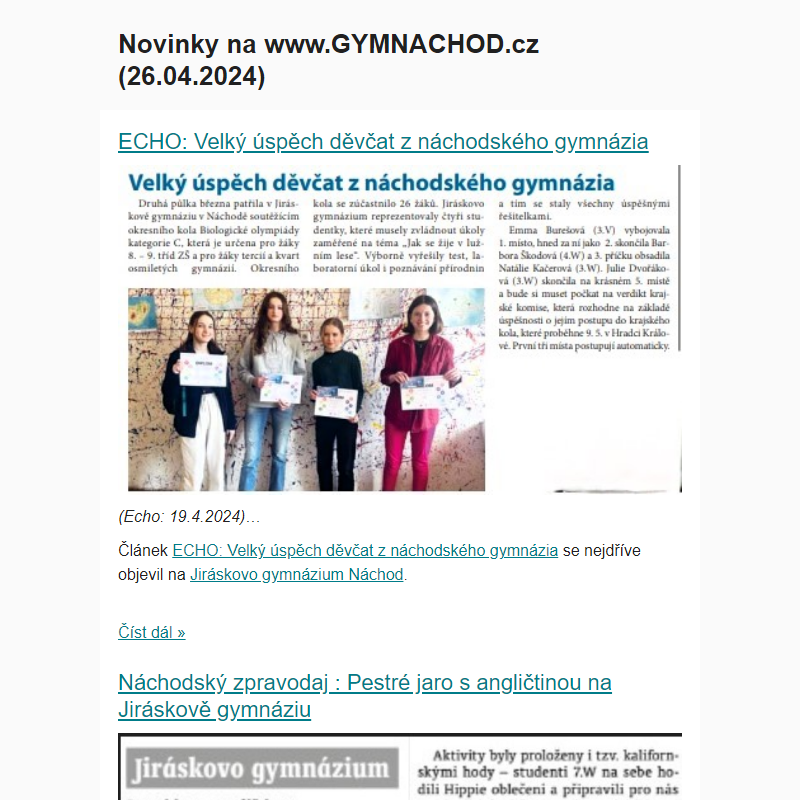Novinky na www.GYMNACHOD.cz (26.04.2024)