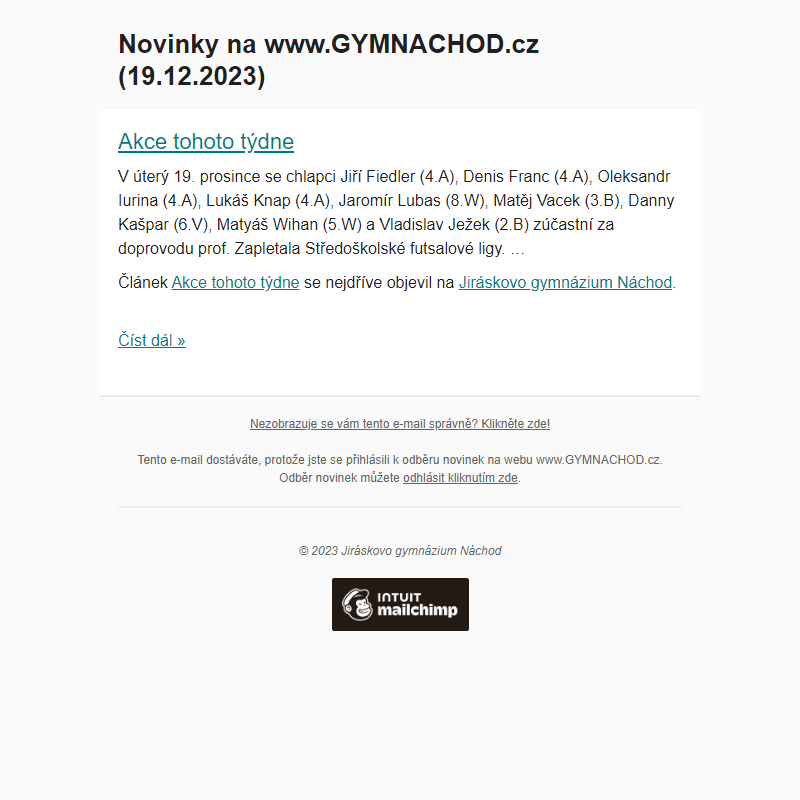 Novinky na www.GYMNACHOD.cz (19.12.2023)